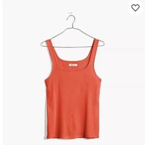 MADEWELL Red Orange Square Neck Ribbed Tank